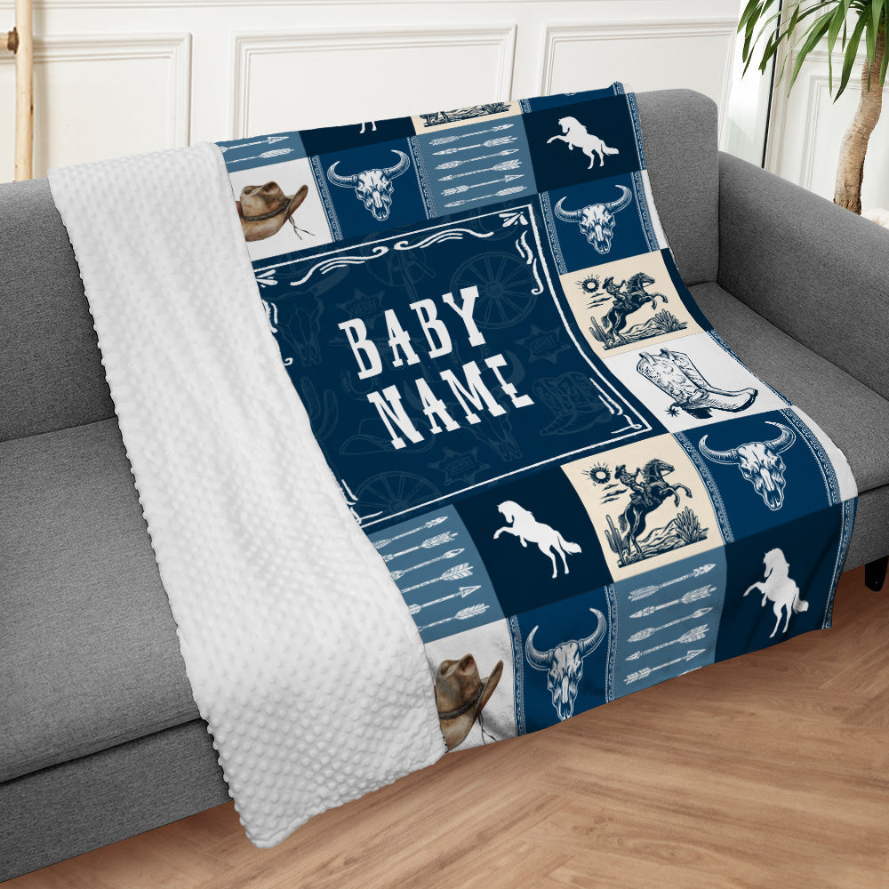 Personalized Name Minky Baby Blankets Blue , Minky Blanket Double Layer with Dotted Backing for Infant Toddler Crib, Gift For Baby
