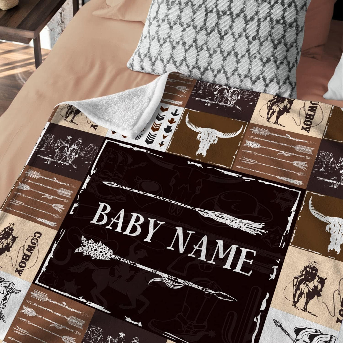 Personalized Name Minky Baby Blankets for Baby, Soft Plush Receiving Blanket Double Layer with Dotted Backing for Infant Toddler Crib, Western Nursery Decorations