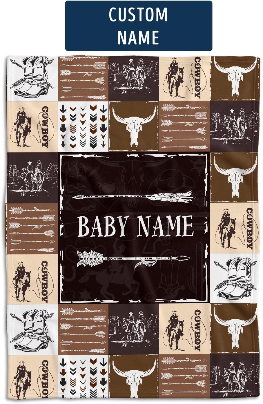 Personalized Name Minky Baby Blankets for Baby, Soft Plush Receiving Blanket Double Layer with Dotted Backing for Infant Toddler Crib, Western Nursery Decorations