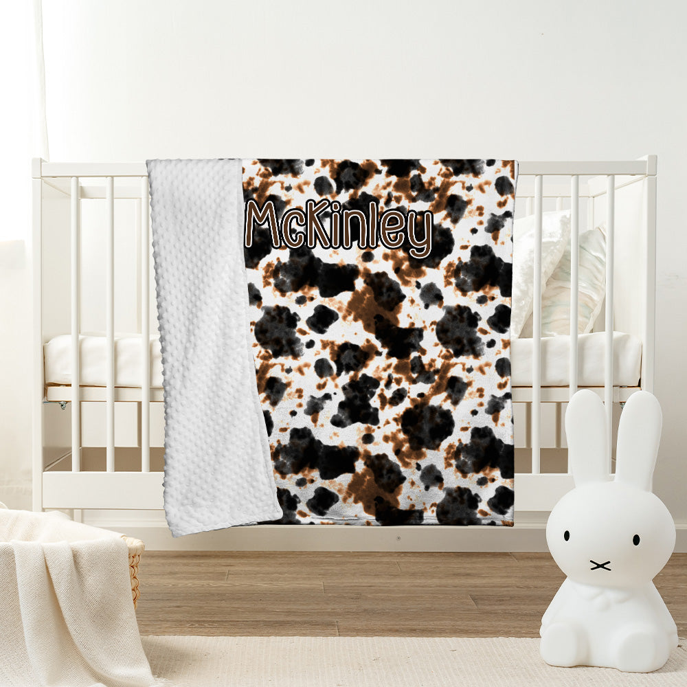 Personalized Name Minky Baby Blankets for Baby, Western Baby Stuff, Soft Plush Receiving Minky Blanket Double Layer with Dotted Backing for Infant Toddler Crib, Gift For Kids