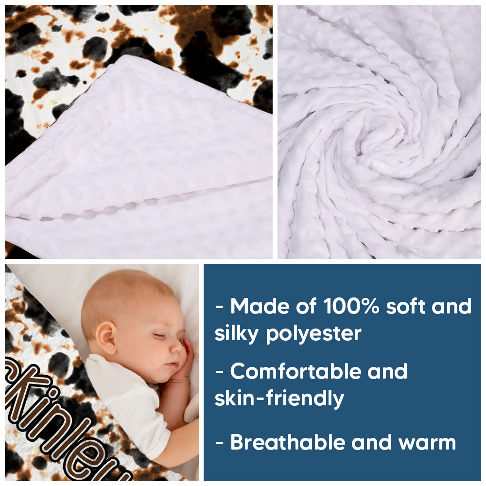 Personalized Name Minky Baby Blankets for Baby, Western Baby Stuff, Soft Plush Receiving Minky Blanket Double Layer with Dotted Backing for Infant Toddler Crib, Gift For Kids