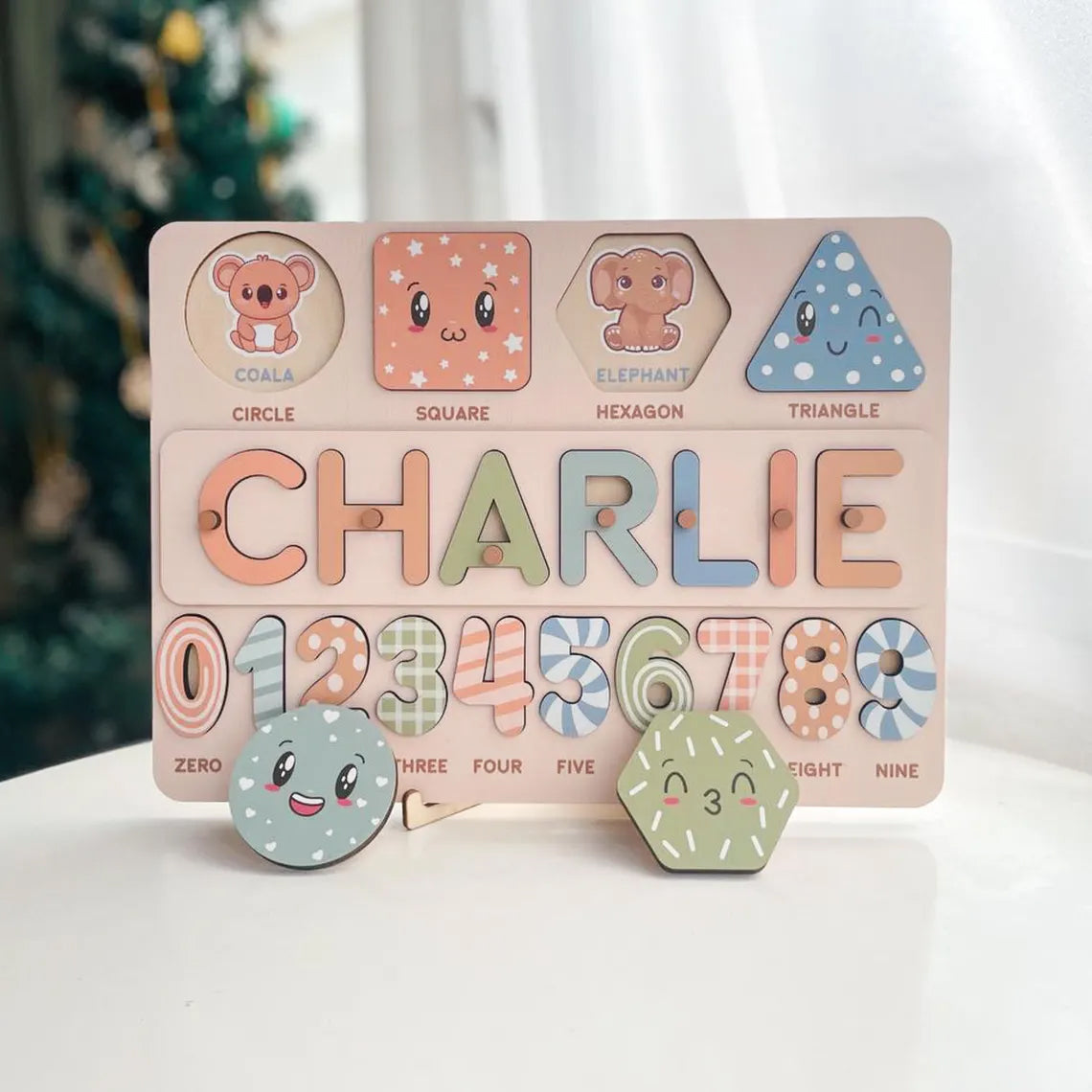 Personalized Name Puzzle With Shapes And Numbers, One year old Gifts