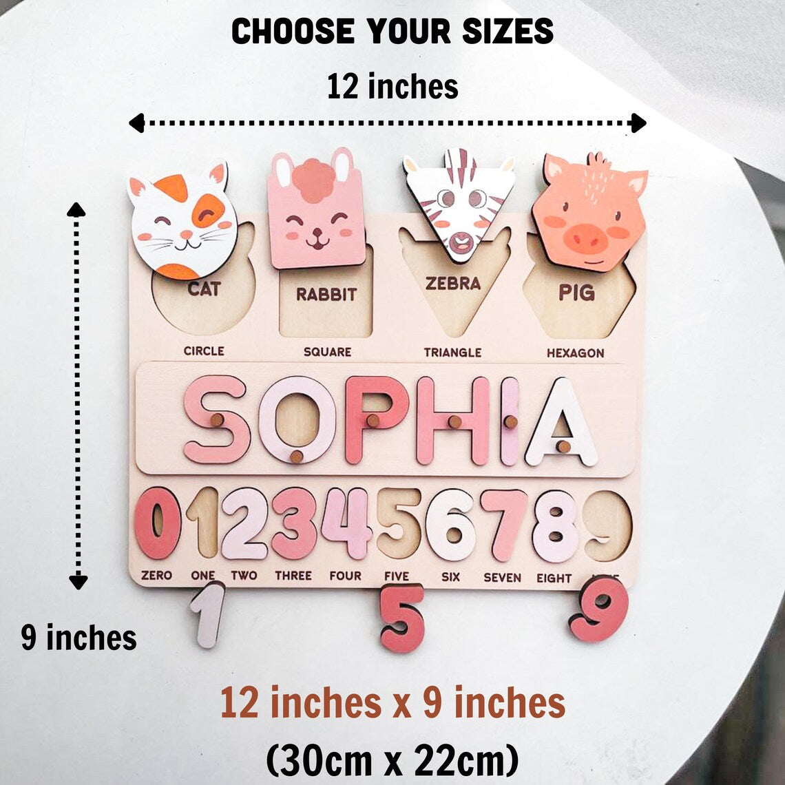 Personalized Name Puzzle with Colorful Shapes & Numbers, Wooden Learning Toy for Babies