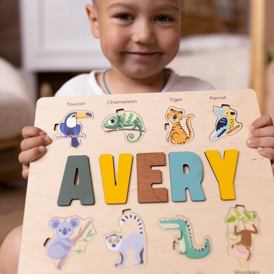 Personalized Ocean Animal Name Puzzle Montessori Learning Toy, Custom Gifts for Kids, Wooden Toys for Baby, Toddler Gift