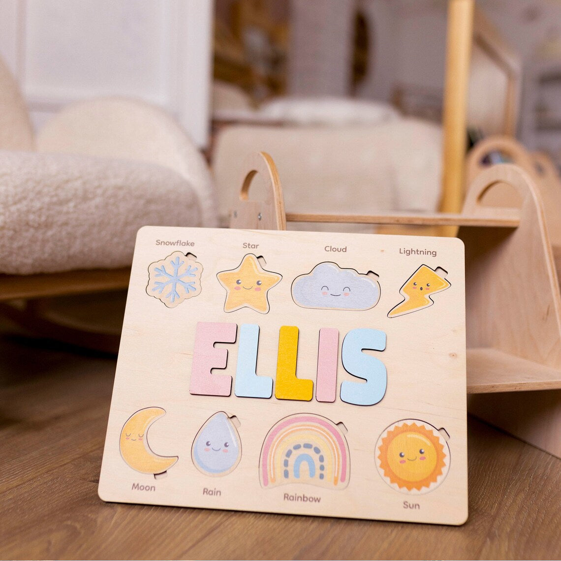 Personalized Ocean Animal Name Puzzle Montessori Learning Toy, Custom Gifts for Kids, Wooden Toys for Baby, Toddler Gift