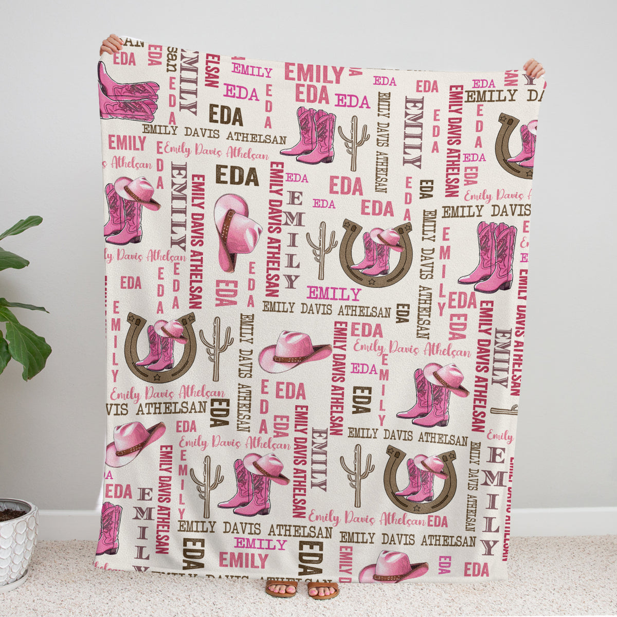 Personalized Pink Western Baby Blankets, Cowboy Baby Blankets, 3 Sizes Fleece Blankets for Infant Newborn Daughter Granddaughter