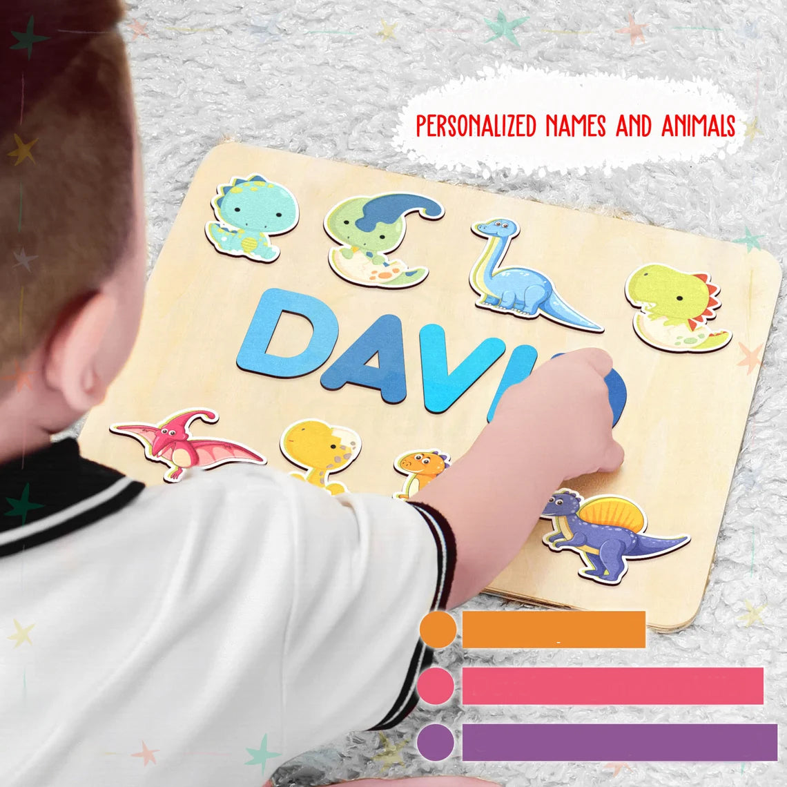 Personalized Puzzle Name - Dinosaur Birthday Toy - Dinosaur Rex Puzzle Boys - 1 2 3 year old gift