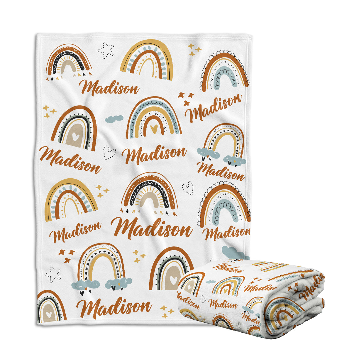 Personalized Rainbow Baby Blanket for Girls - Custom Boho Swaddle With Name, 3 Sizes Plush for Daughter, Granddaughter, Newborn