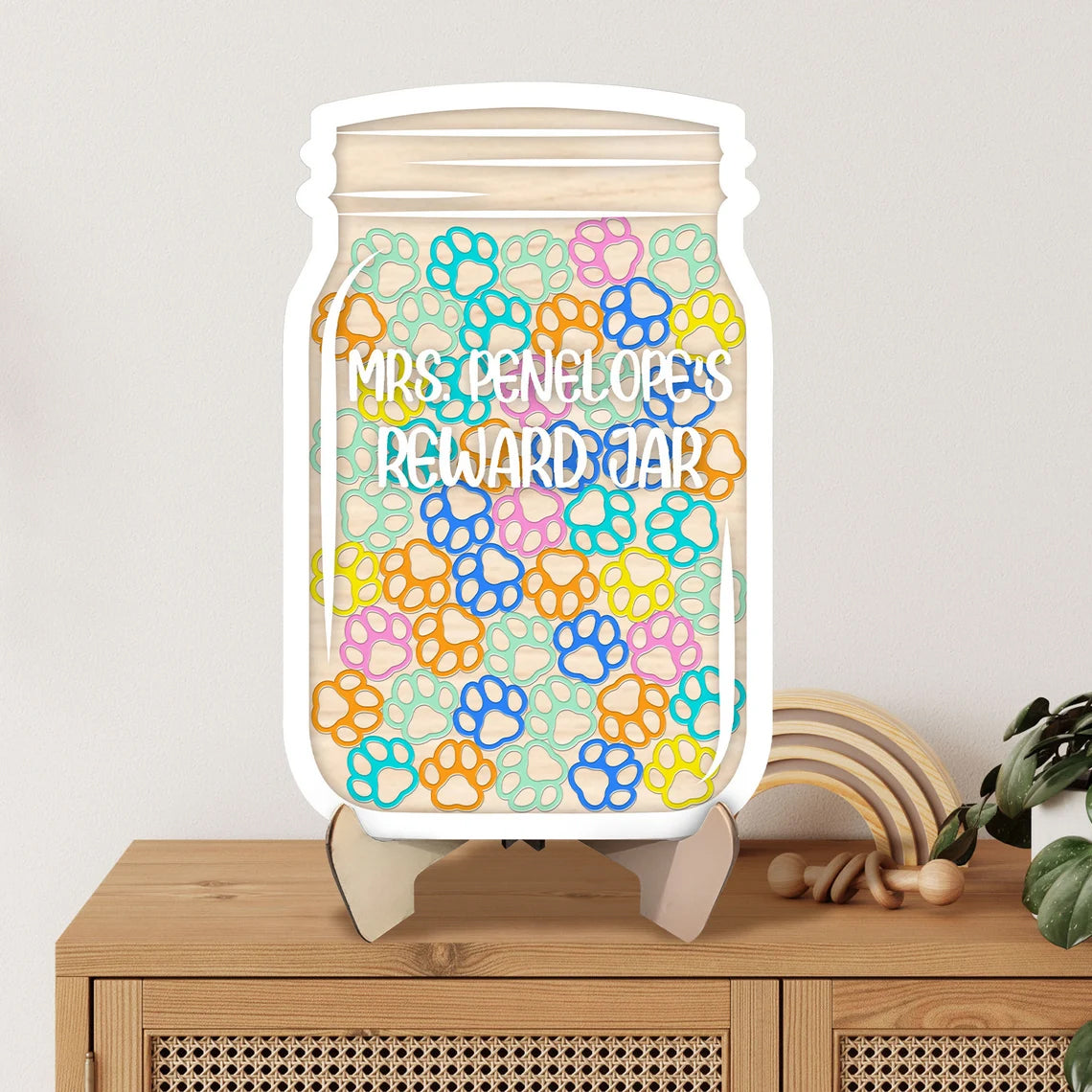 Personalized Kids Reward Jar For Classroom, Dog Paw Acrylic Charms, Teacher Jar Gift, Custom Teacher Name Sign