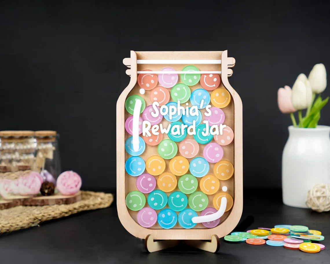 Personalized Smiley Face Kids Reward Jar, Chore Chart For Kids, Star Jar, Potty Training, Magnetic Reward Jar