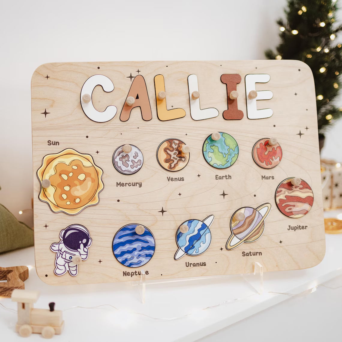 Personalized Space Name Puzzle Board, Nursery Decor, Custom Gifts for Kids, Wooden Toys for Baby, Toddler Gift