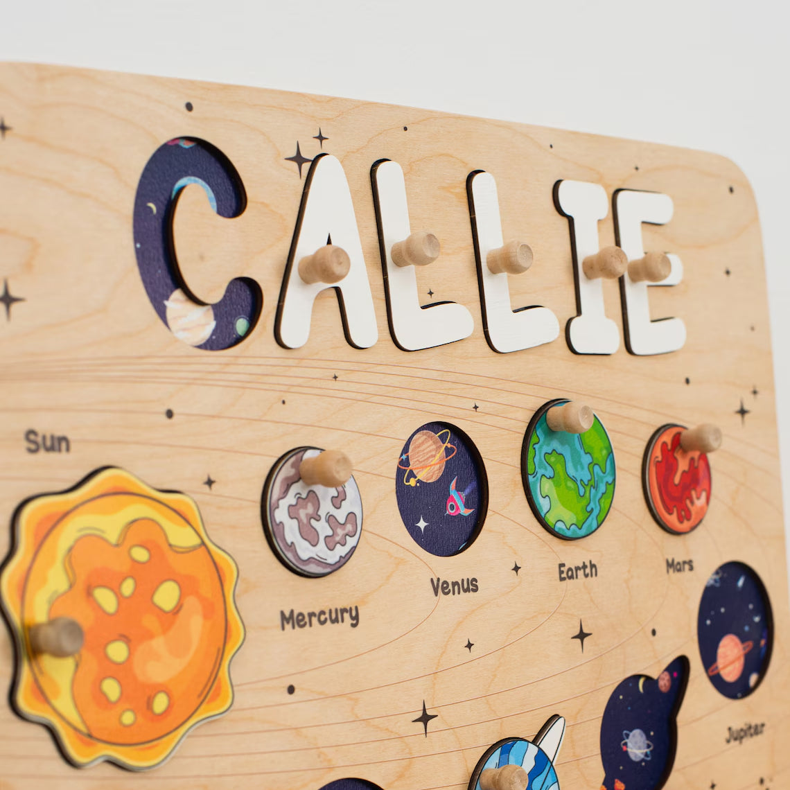 Personalized Space Name Puzzle Board, Nursery Decor, Custom Gifts for Kids, Wooden Toys for Baby, Toddler Gift