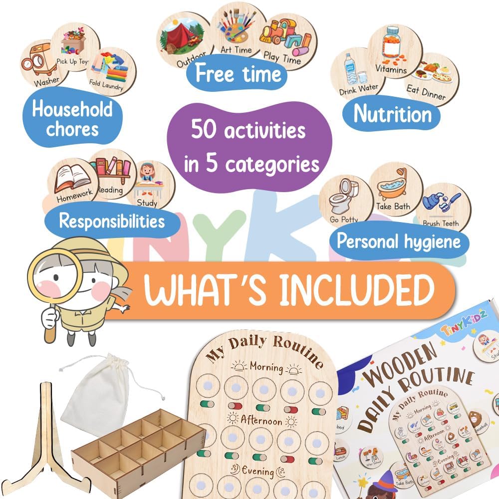 Toddler Routine Chart For Kids, Visual Schedule, Morning Bedtime Routine Chart for Toddlers