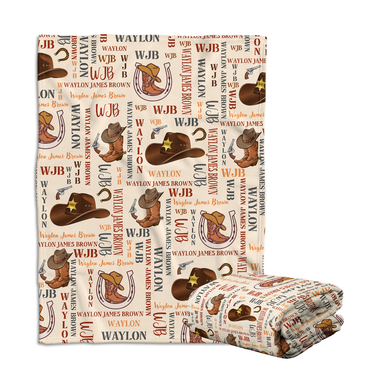 Personalized Western Baby Blanket, 100% Soft Polyester, Unisex, Multicolor, Western Pattern, Fleece, Nursery, Gifting, Light Travel