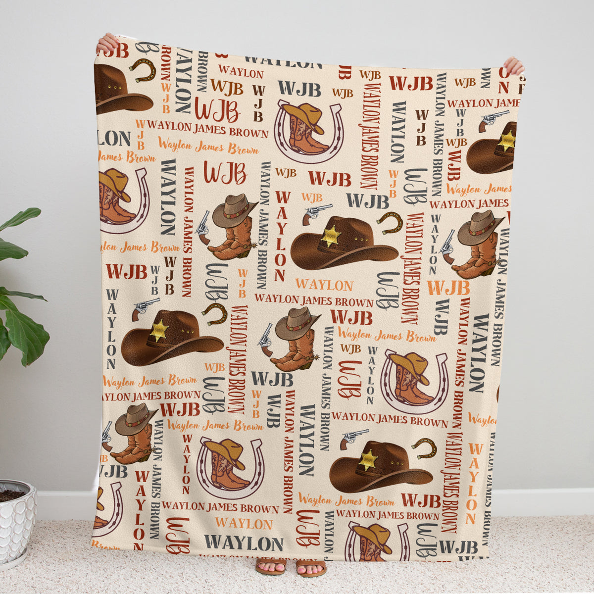 Personalized Western Baby Blanket, 100% Soft Polyester, Unisex, Multicolor, Western Pattern, Fleece, Nursery, Gifting, Light Travel