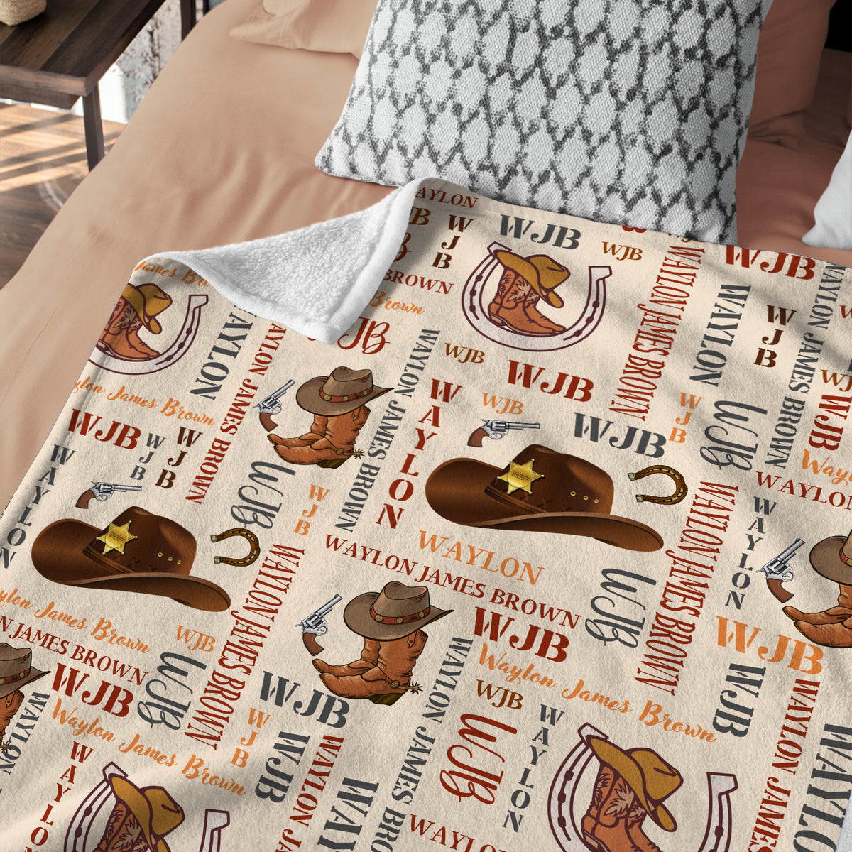 Personalized Western Baby Blanket, 100% Soft Polyester, Unisex, Multicolor, Western Pattern, Fleece, Nursery, Gifting, Light Travel
