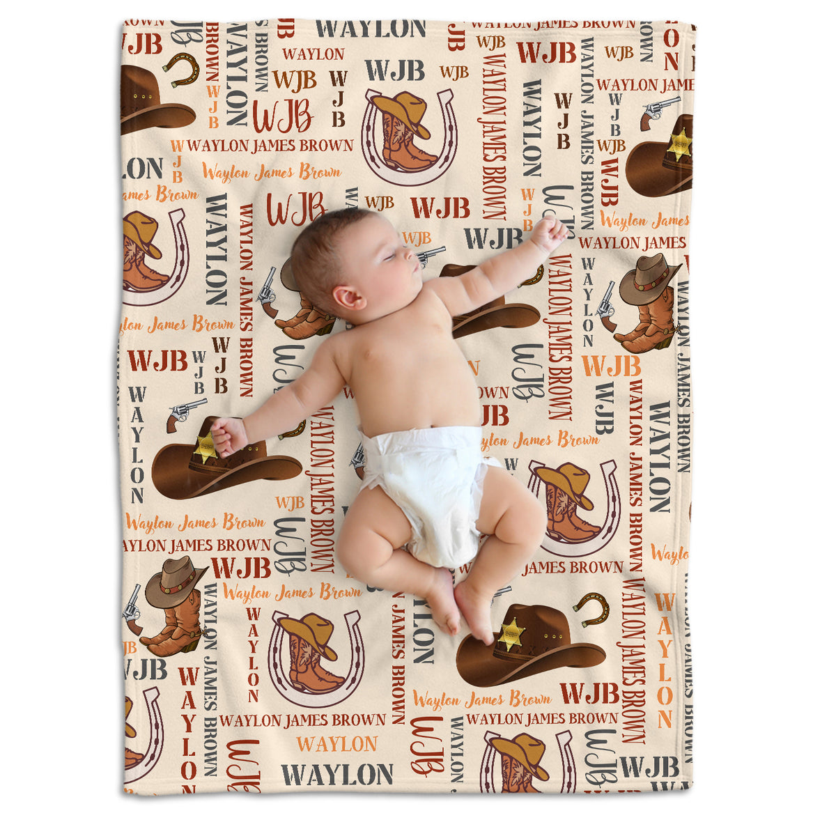 Personalized Western Baby Blanket, 100% Soft Polyester, Unisex, Multicolor, Western Pattern, Fleece, Nursery, Gifting, Light Travel