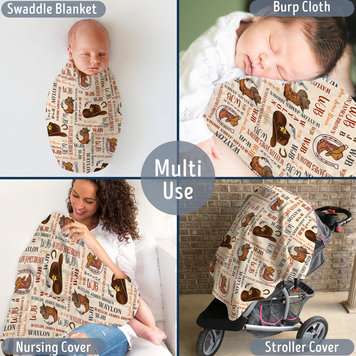 Personalized Western Baby Blanket, 100% Soft Polyester, Unisex, Multicolor, Western Pattern, Fleece, Nursery, Gifting, Light Travel