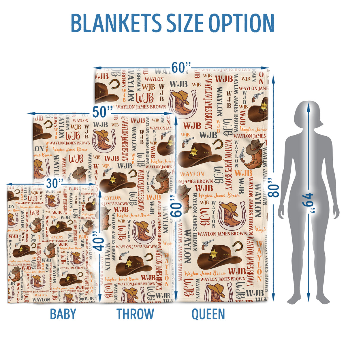 Personalized Western Baby Blanket, 100% Soft Polyester, Unisex, Multicolor, Western Pattern, Fleece, Nursery, Gifting, Light Travel