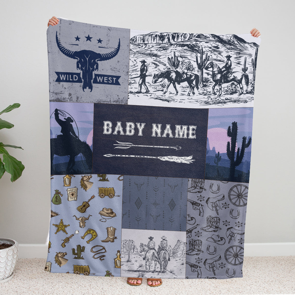 Personalized Western Baby Blanket for Boys, Cowboy Fleece Blanket, Custom Name for Newborn Infant Son Daughter Kids