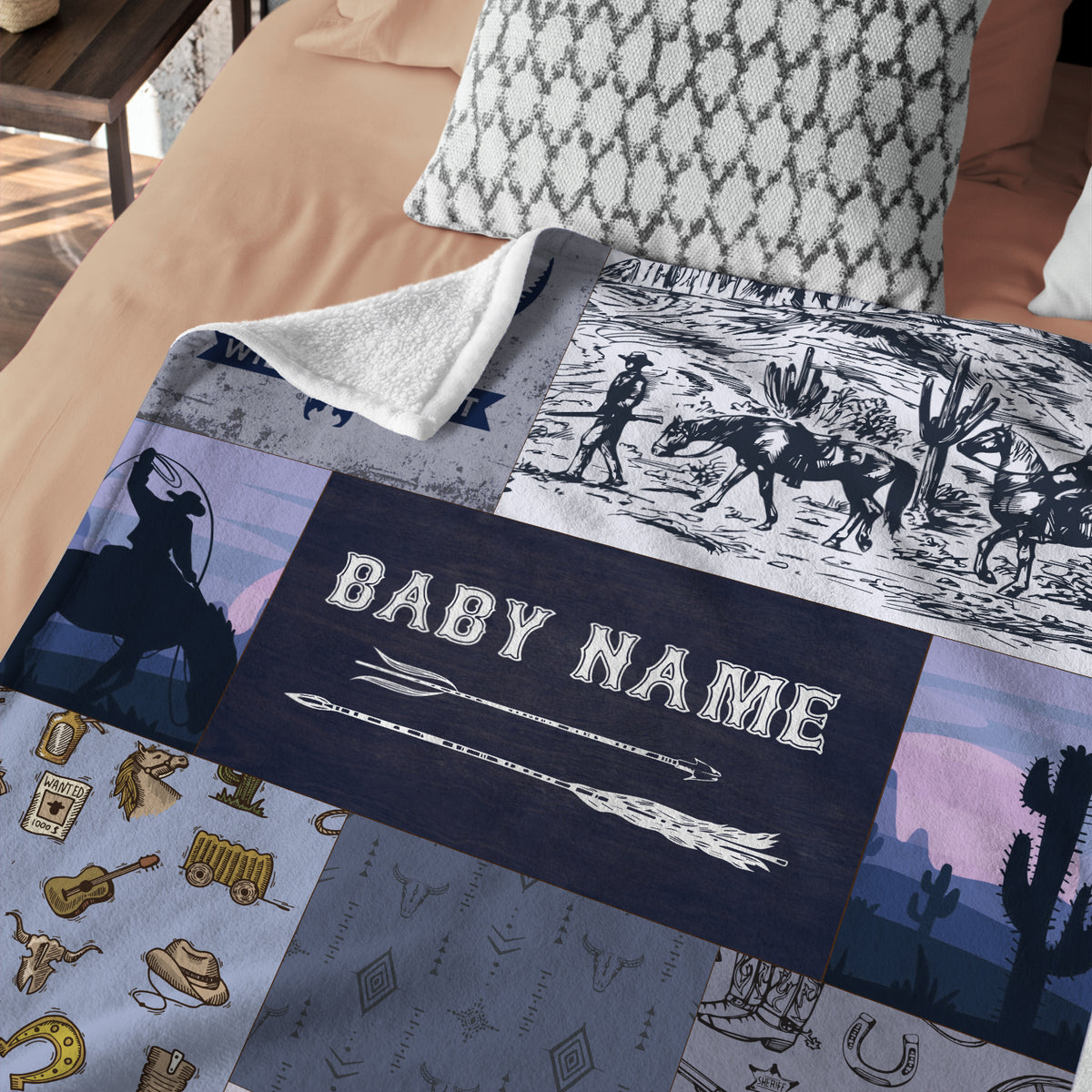 Personalized Western Baby Blanket for Boys, Cowboy Fleece Blanket, Custom Name for Newborn Infant Son Daughter Kids