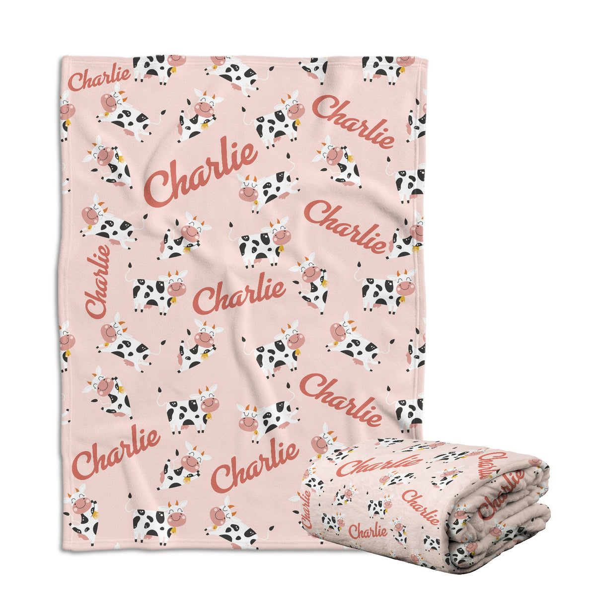 Personalized Western Baby Blanket for Girls, Cow Pattern, Cowboy Fleece for Newborn Infant, Custom Name