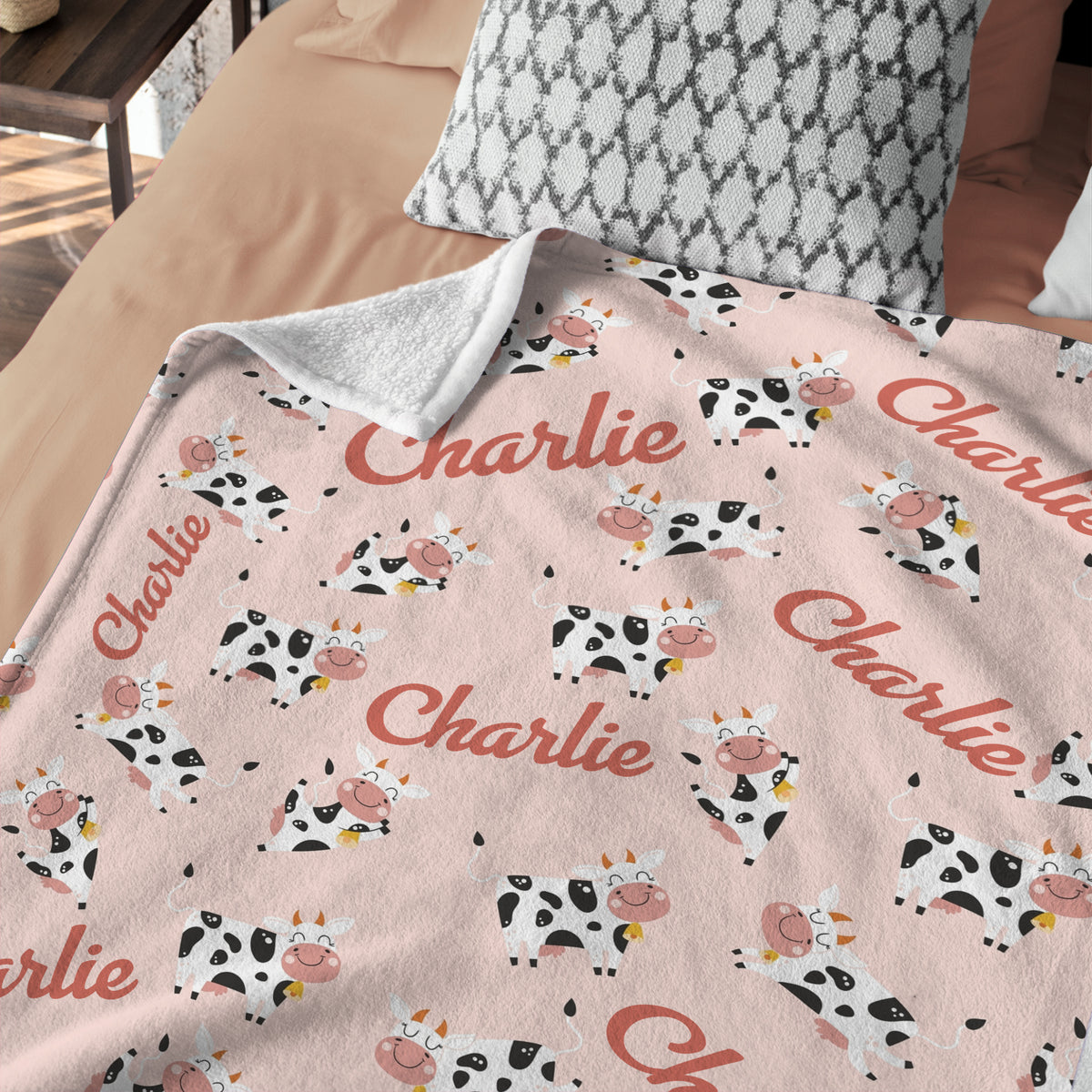 Personalized Western Baby Blanket for Girls, Cow Pattern, Cowboy Fleece for Newborn Infant, Custom Name