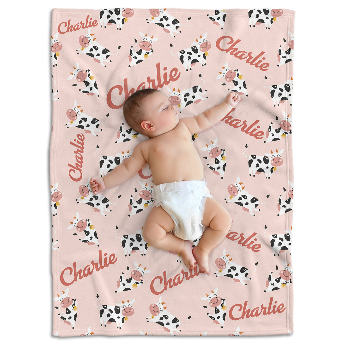 Personalized Western Baby Blanket for Girls, Cow Pattern, Cowboy Fleece for Newborn Infant, Custom Name