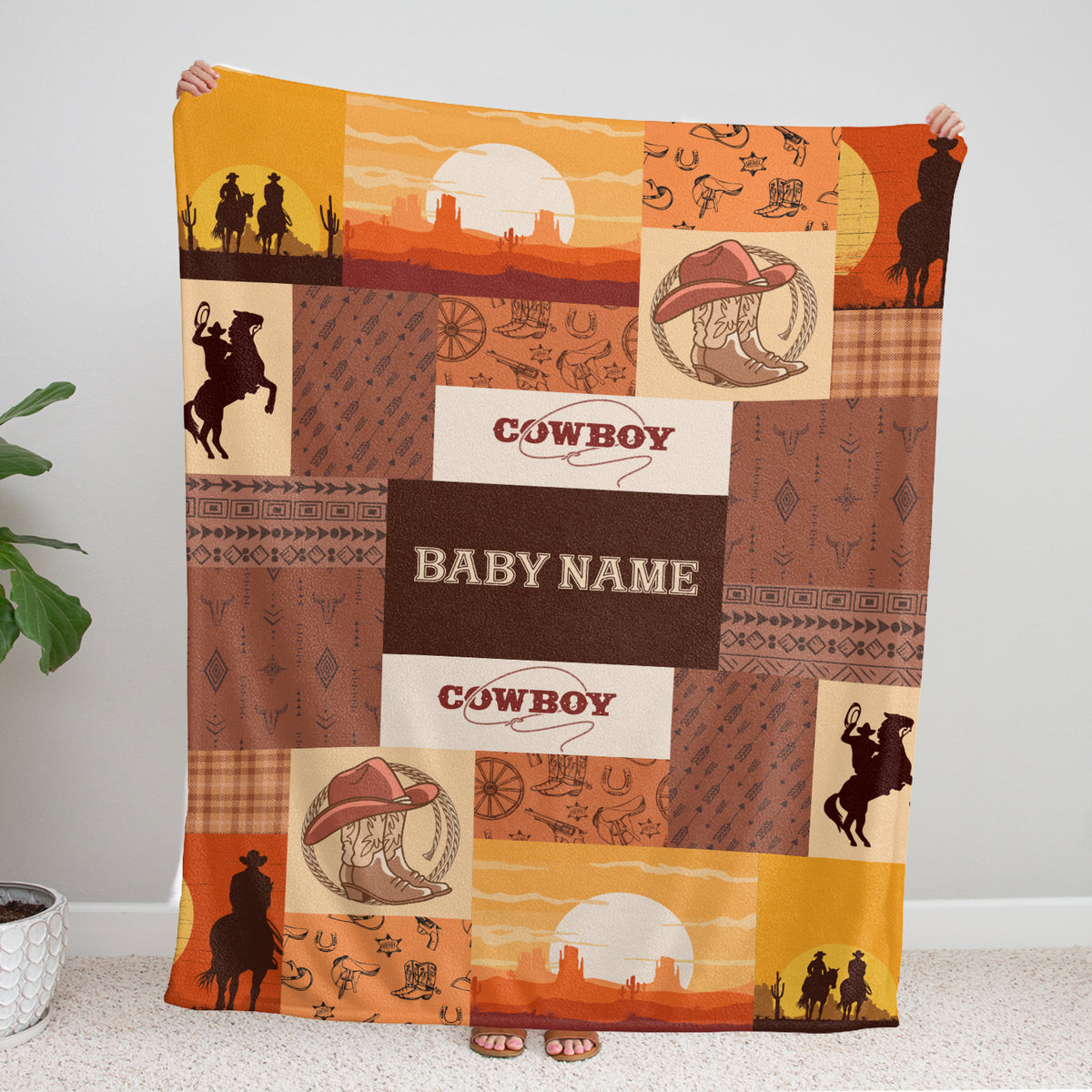 Personalized Western Baby Blankets - Cowboy & Brown Fleece Blankets for Boys & Girls