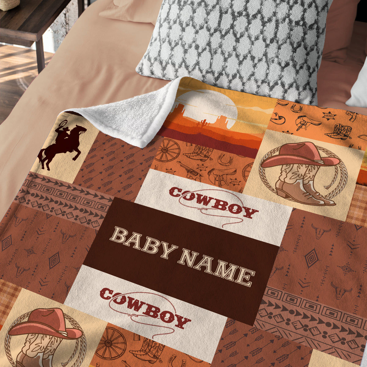 Personalized Western Baby Blankets - Cowboy & Brown Fleece Blankets for Boys & Girls