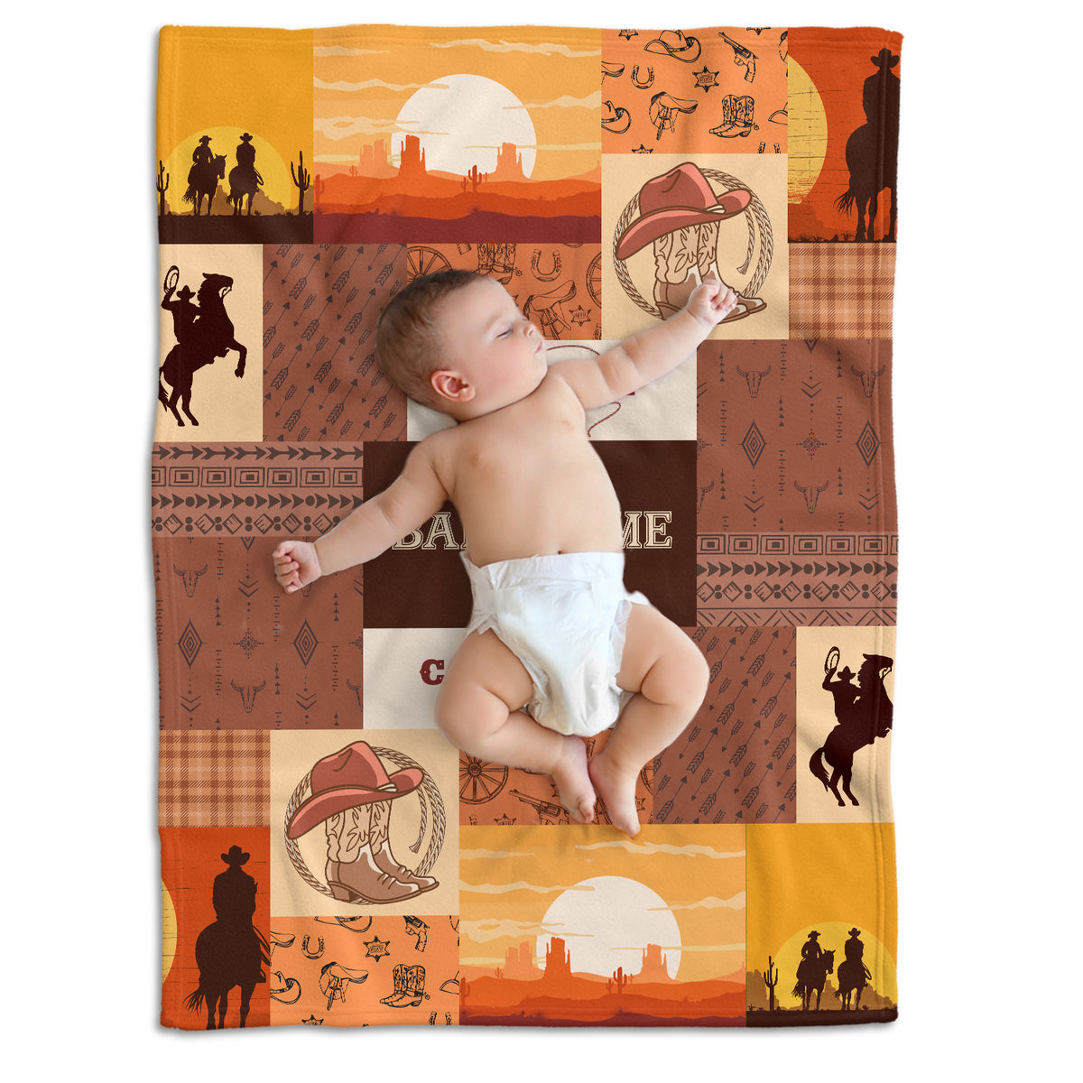 Personalized Western Baby Blankets - Cowboy & Brown Fleece Blankets for Boys & Girls