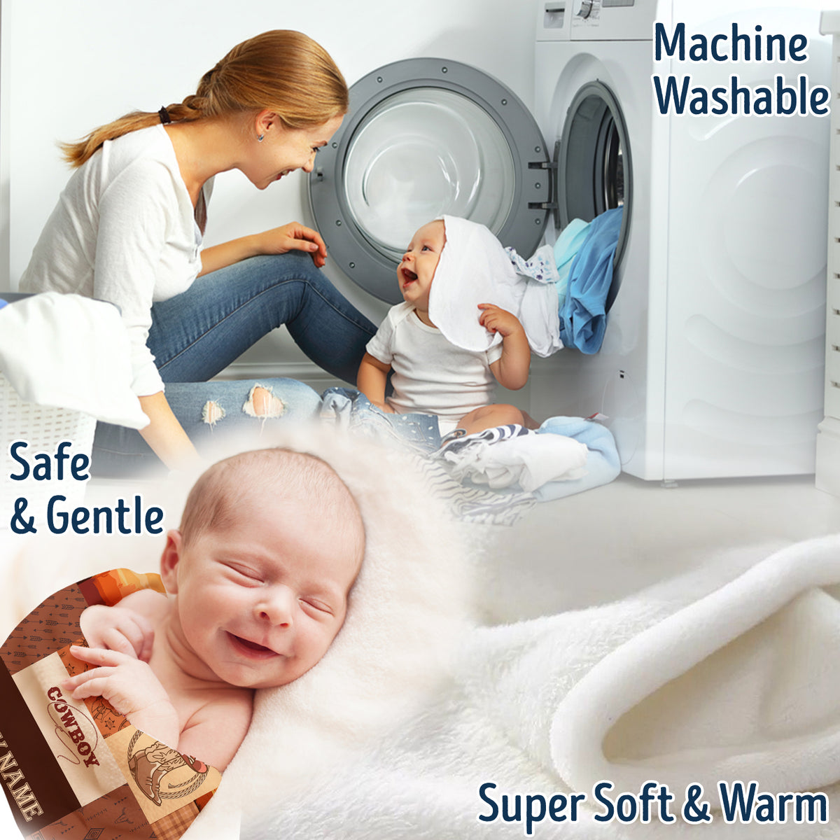 Personalized Western Baby Blankets - Cowboy & Brown Fleece Blankets for Boys & Girls