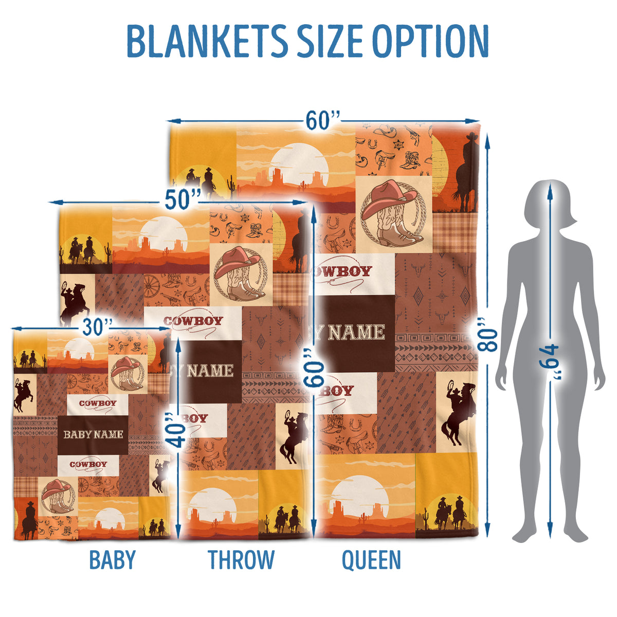 Personalized Western Baby Blankets - Cowboy & Brown Fleece Blankets for Boys & Girls