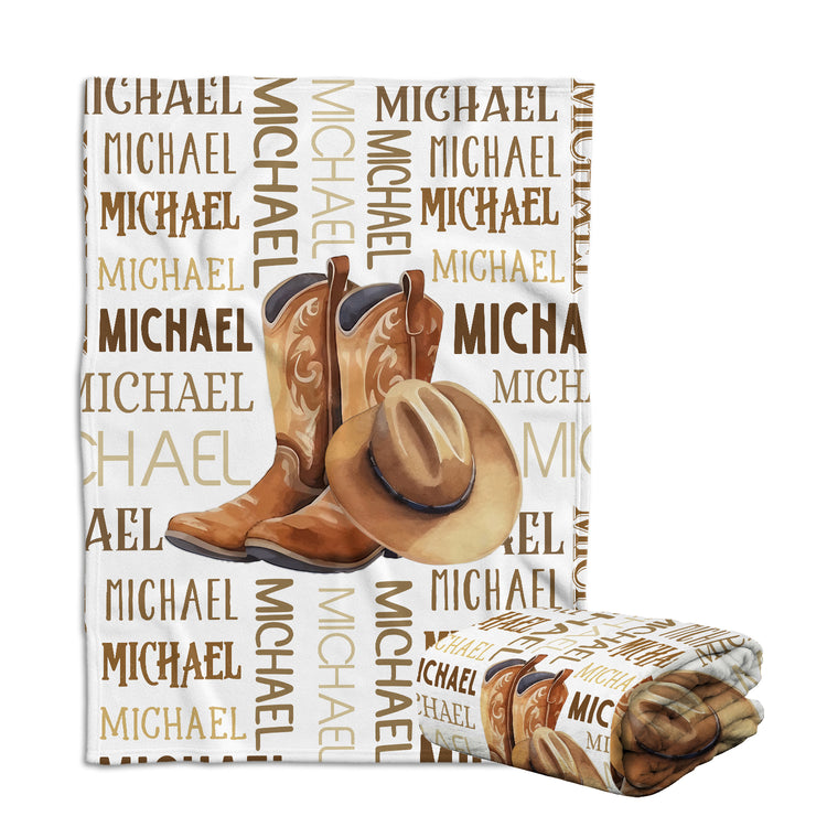 Personalized Western Baby Blankets, Customized Cowboy Name Fleece Blankets, 100% Soft Polyester, 3 Sizes, Unisex, Brown