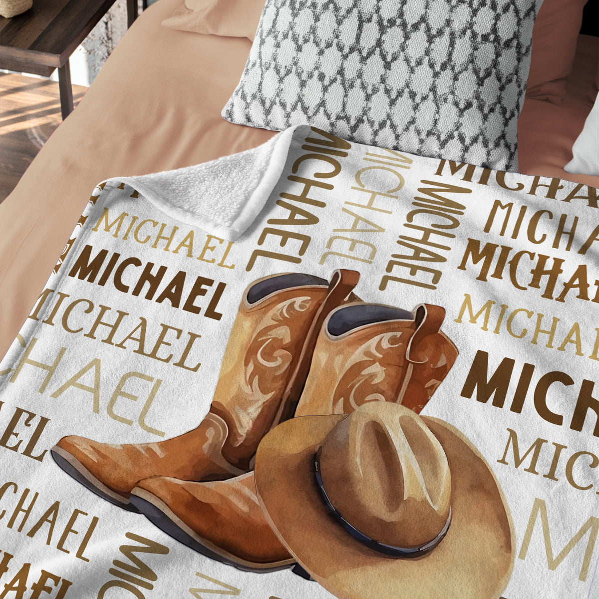 Personalized Western Baby Blankets, Customized Cowboy Name Fleece Blankets, 100% Soft Polyester, 3 Sizes, Unisex, Brown