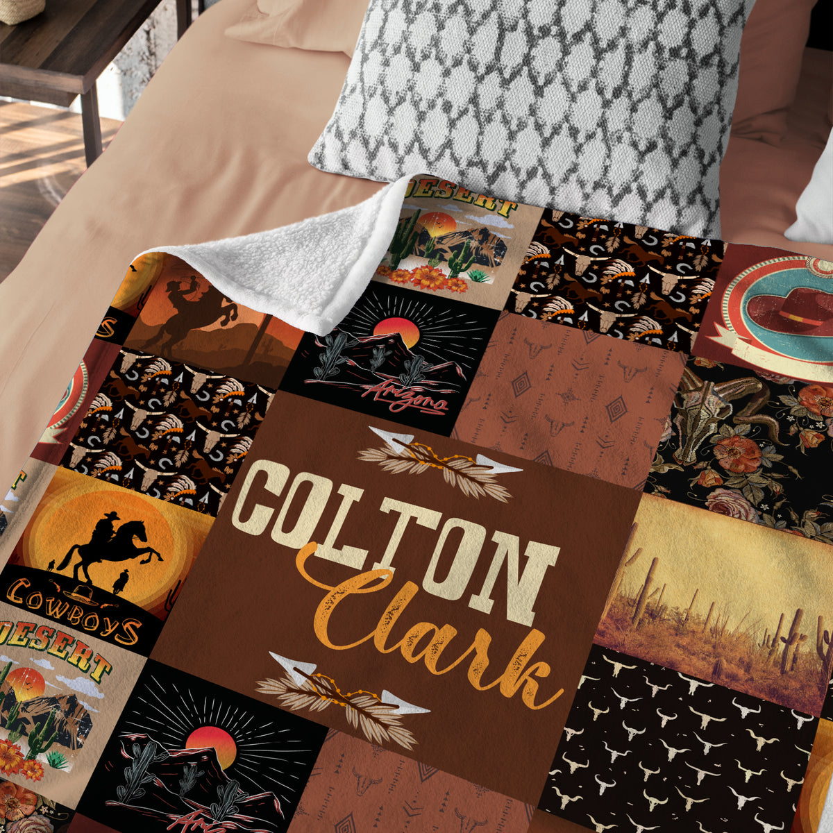 Personalized Western Baby Blankets for Boys - Brown Fleece Blankets with Custom Name, Cowboy Theme