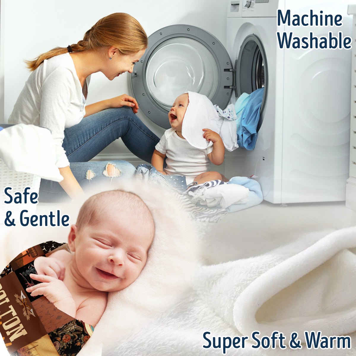 Personalized Western Baby Blankets for Boys - Brown Fleece Blankets with Custom Name, Cowboy Theme