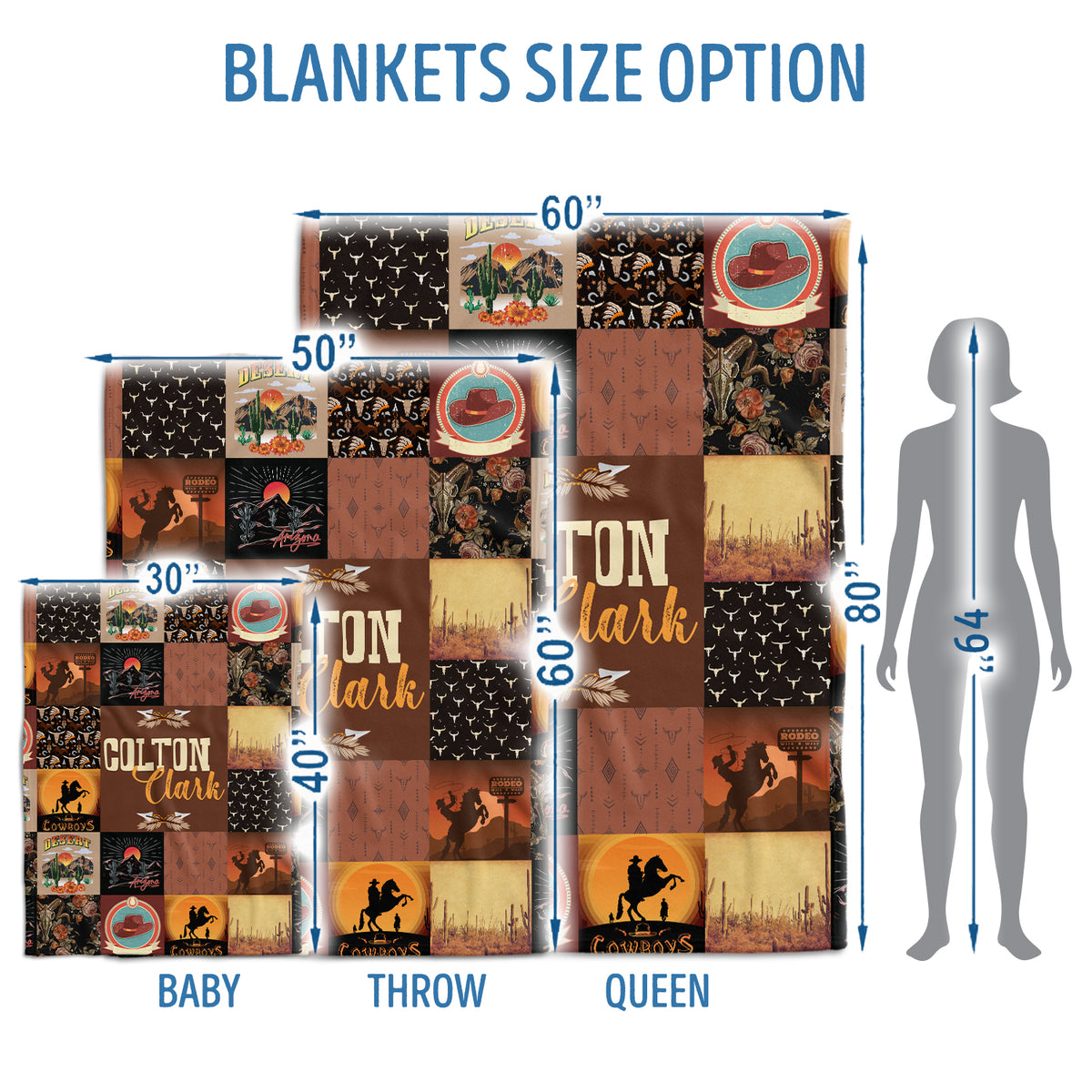 Personalized Western Baby Blankets for Boys - Brown Fleece Blankets with Custom Name, Cowboy Theme