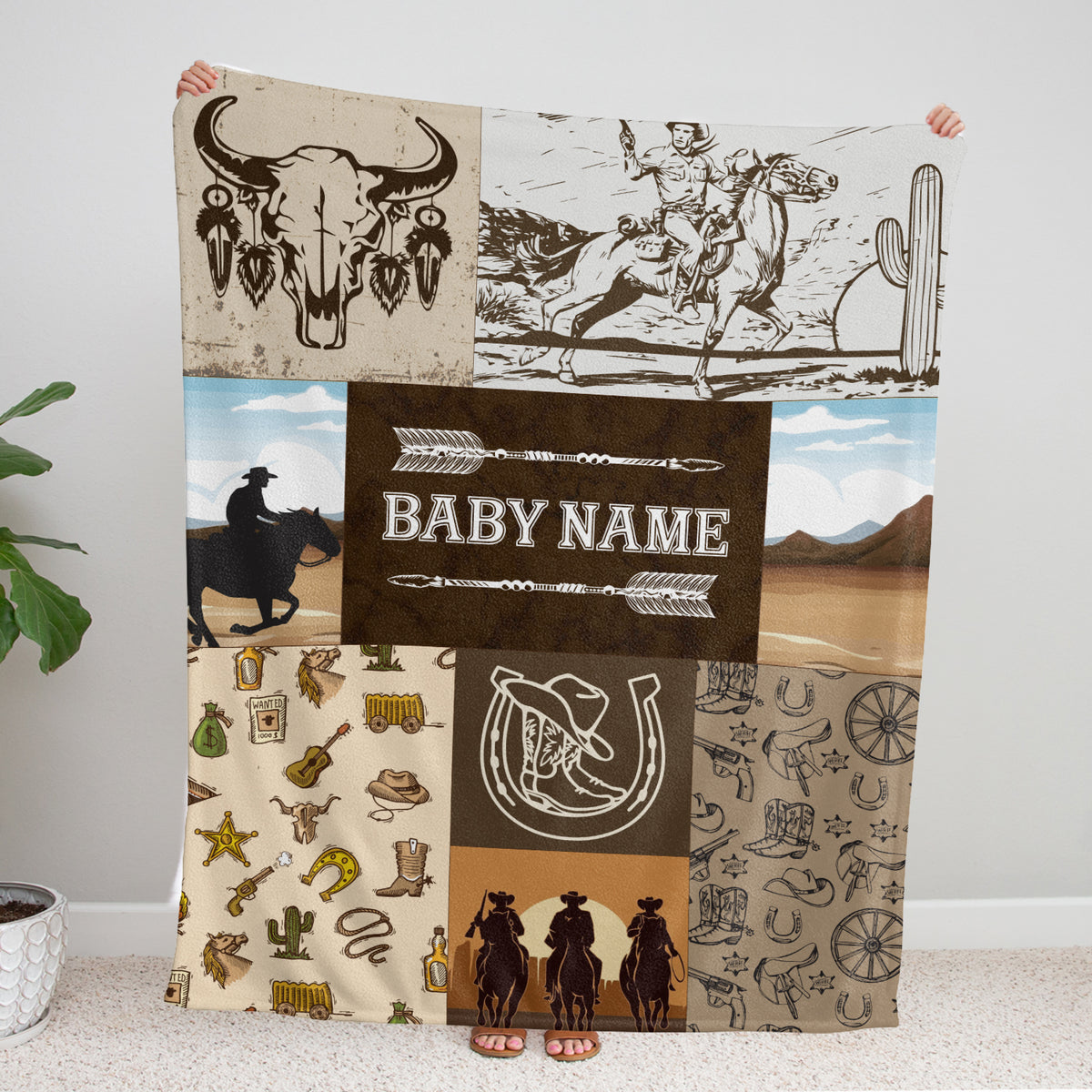 Personalized Western Baby Blankets for Boys, Cowboy Baby Blankets for Baby Boy, Custom Name Fleece Blankets for Newborn Infant Son Daughter Kids