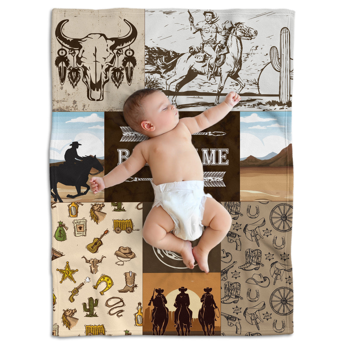Personalized Western Baby Blankets for Boys, Cowboy Baby Blankets for Baby Boy, Custom Name Fleece Blankets for Newborn Infant Son Daughter Kids