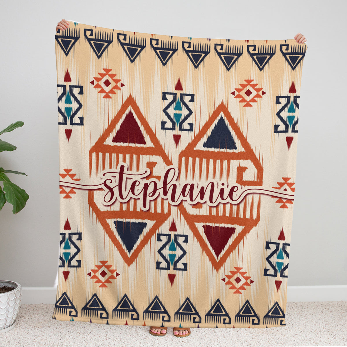 Personalized Western Baby Blankets for Girls, Aztec Pattern Blankets, Custom Baby Blankets Name Fleece Blankets for Newborn Infant