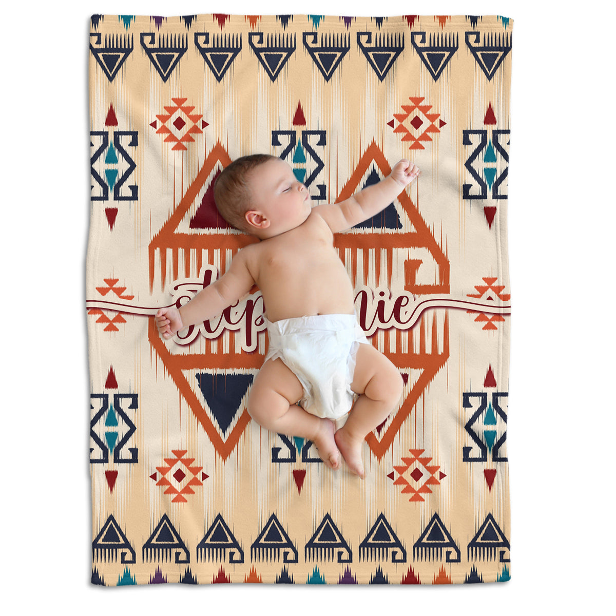 Personalized Western Baby Blankets for Girls, Aztec Pattern Blankets, Custom Baby Blankets Name Fleece Blankets for Newborn Infant