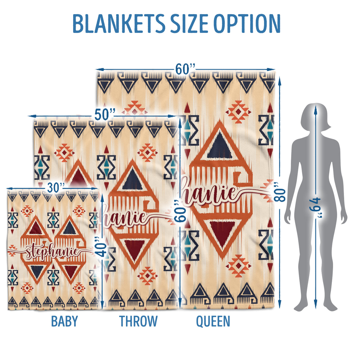 Personalized Western Baby Blankets for Girls, Aztec Pattern Blankets, Custom Baby Blankets Name Fleece Blankets for Newborn Infant