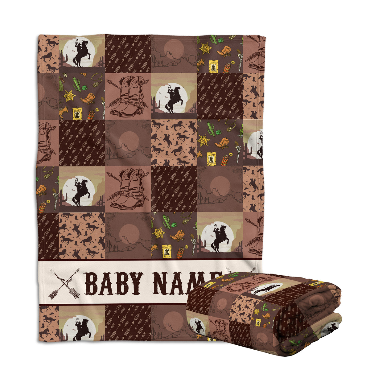 Personalized Western Blanket for Baby - Custom, Fleece, Brown Cowboy Blanket for Boys & Girls