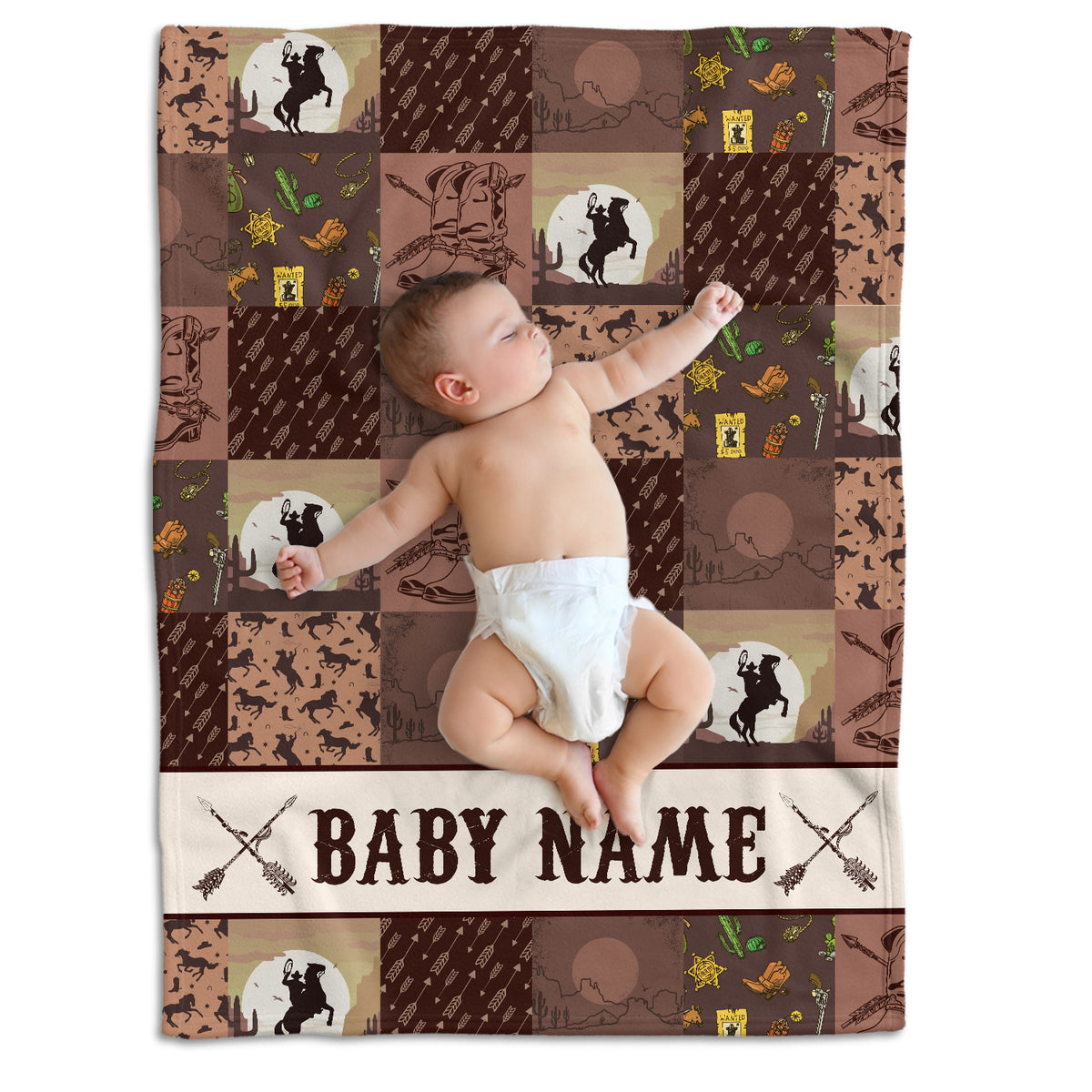 Personalized Western Blanket for Baby - Custom, Fleece, Brown Cowboy Blanket for Boys & Girls