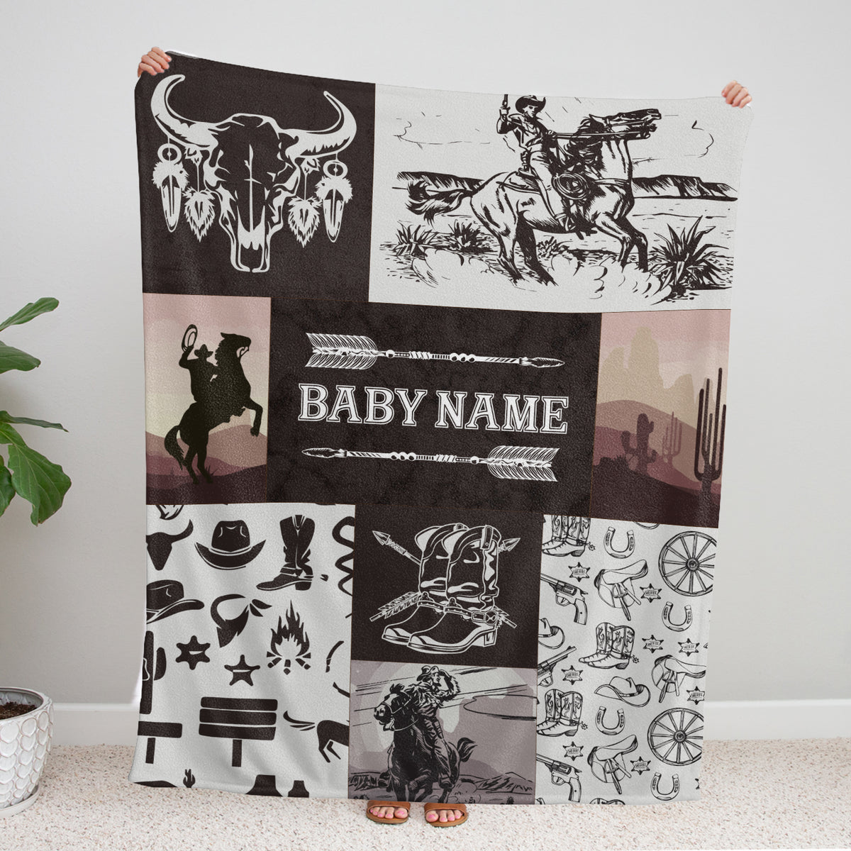 Personalized Western Cowboy Baby Blankets for Baby, Custom Baby Blankets Name Fleece Blankets for Newborn Infant Son Daughter Kids