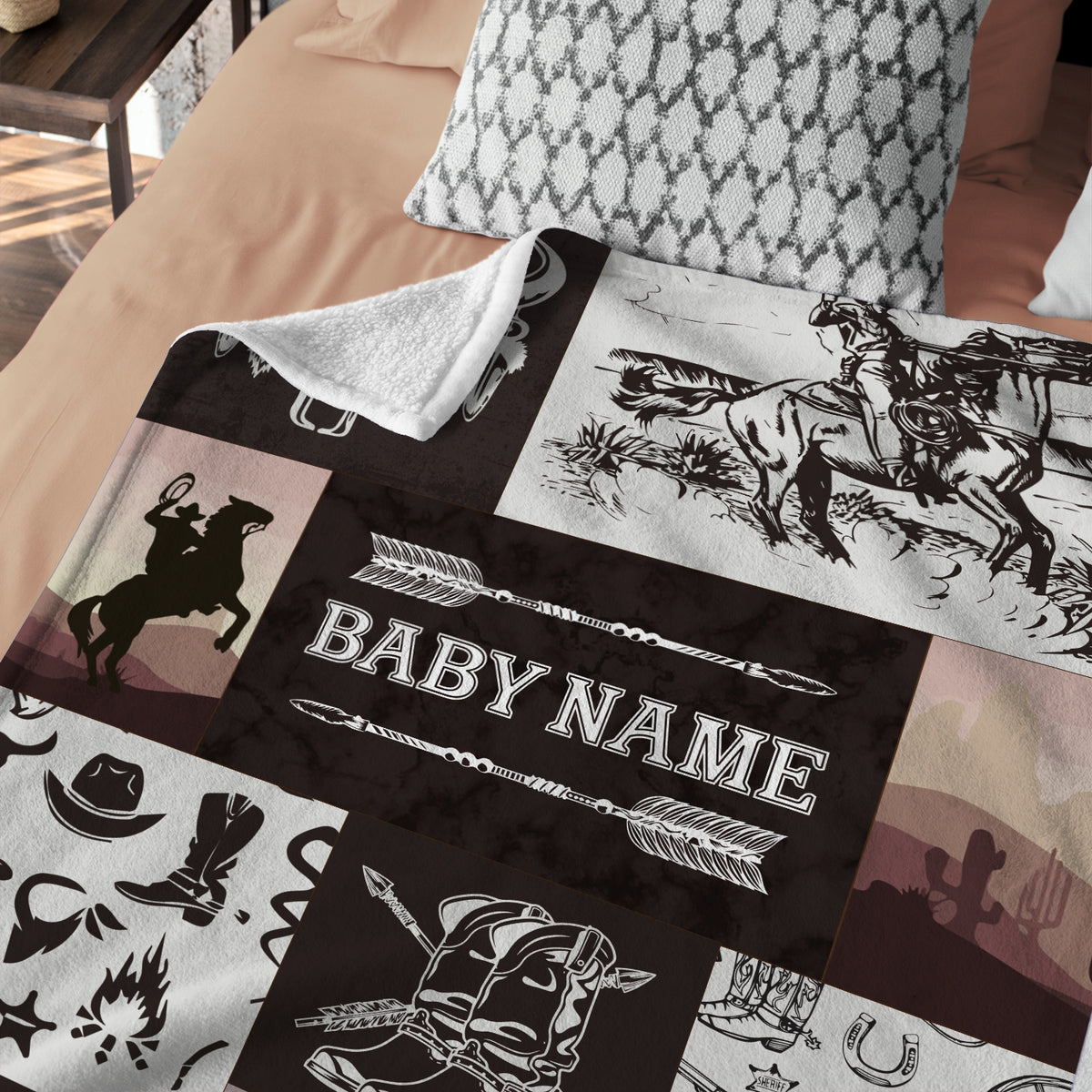 Personalized Western Cowboy Baby Blankets for Baby, Custom Baby Blankets Name Fleece Blankets for Newborn Infant Son Daughter Kids