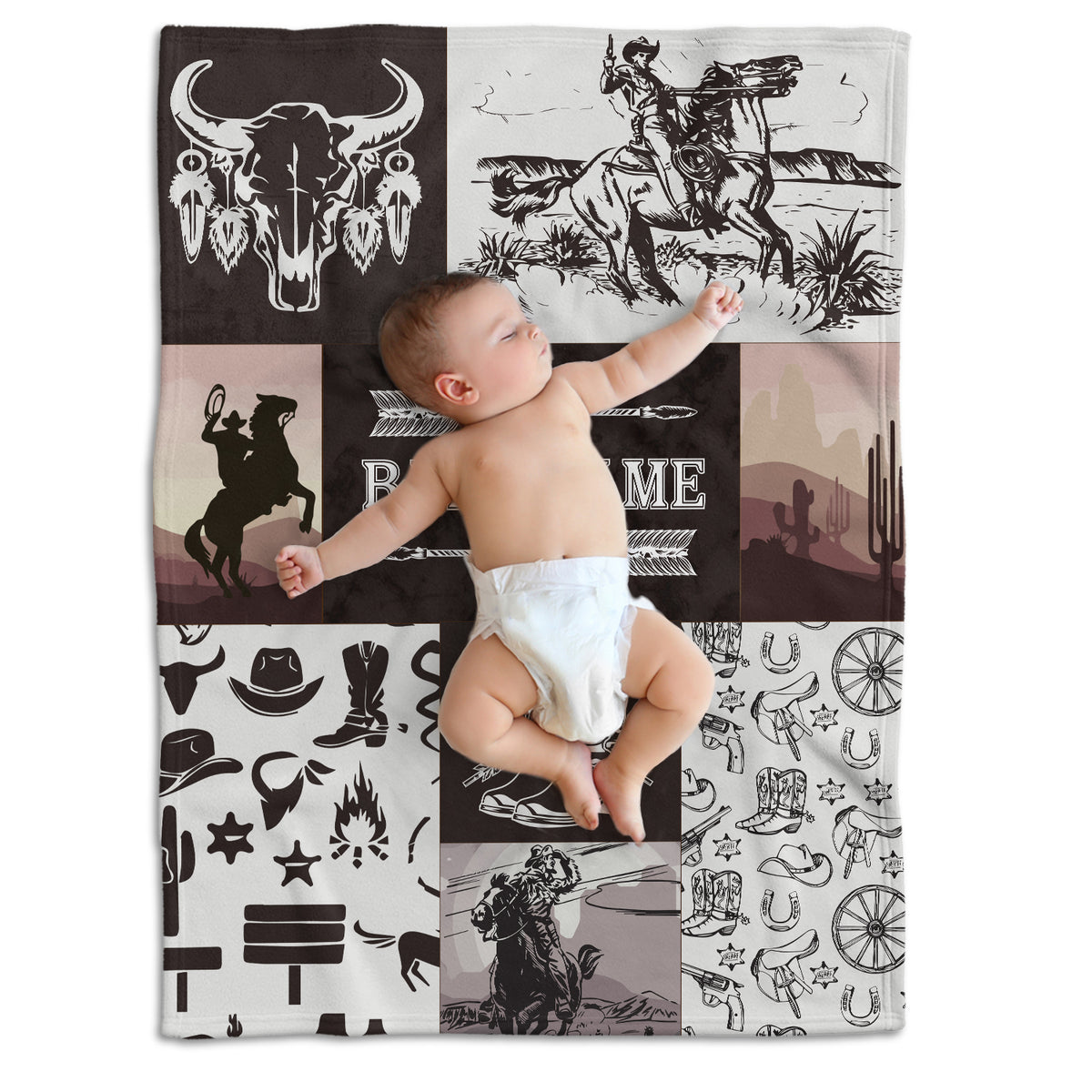 Personalized Western Cowboy Baby Blankets for Baby, Custom Baby Blankets Name Fleece Blankets for Newborn Infant Son Daughter Kids