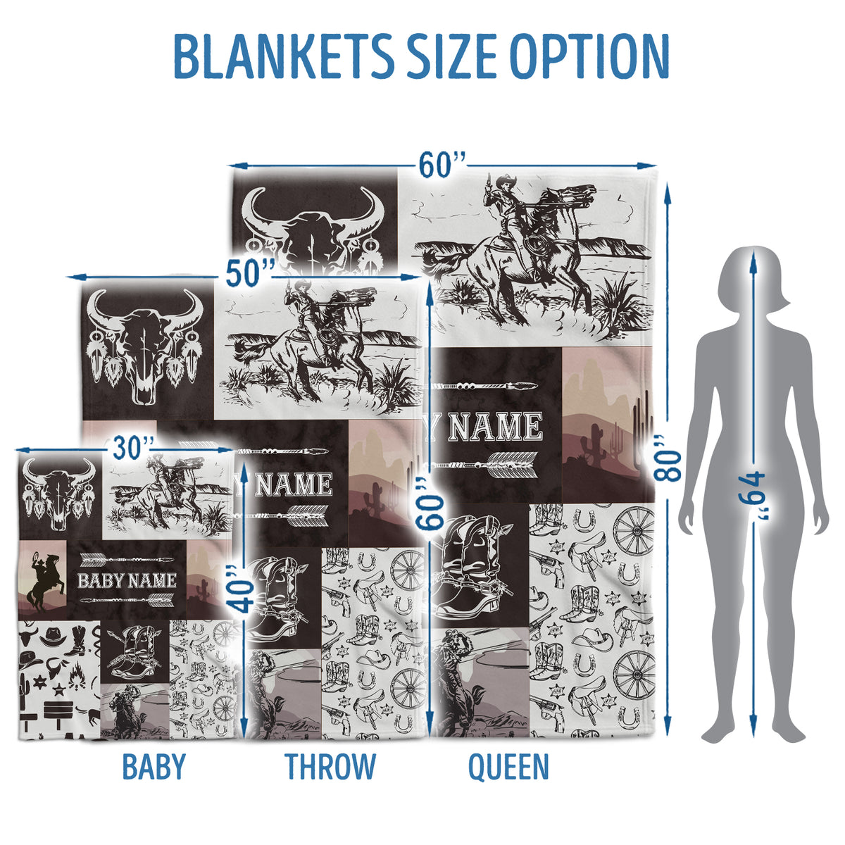 Personalized Western Cowboy Baby Blankets for Baby, Custom Baby Blankets Name Fleece Blankets for Newborn Infant Son Daughter Kids
