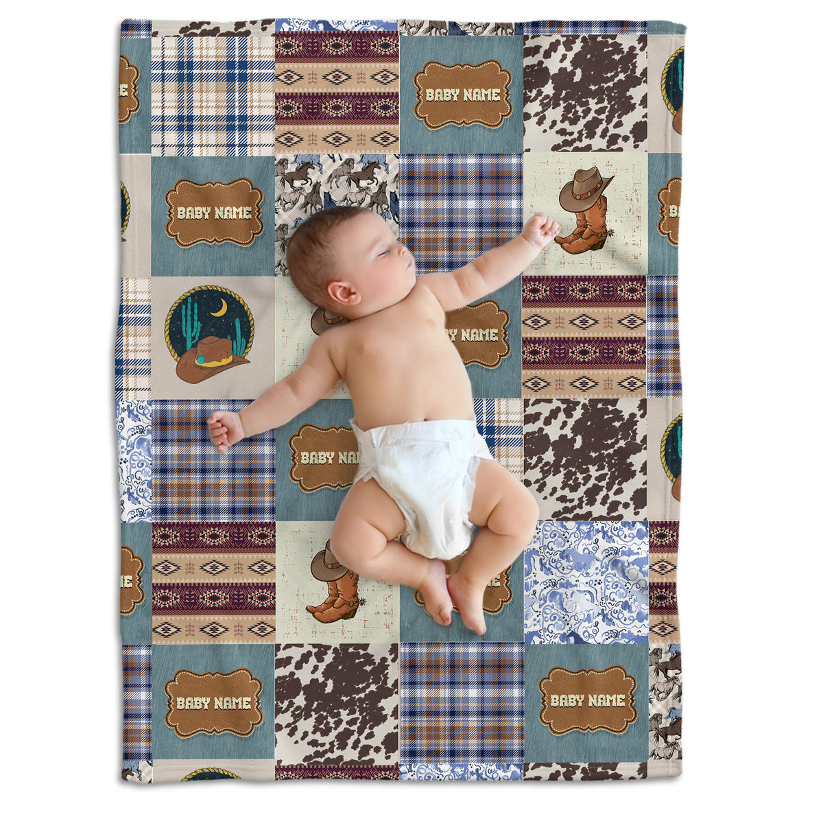 Personalized Western Plaid Blanket for Boys Girls, Baby Boy Stuff, CustomName Fleece Blanket for Infant Newborn Son Daughter